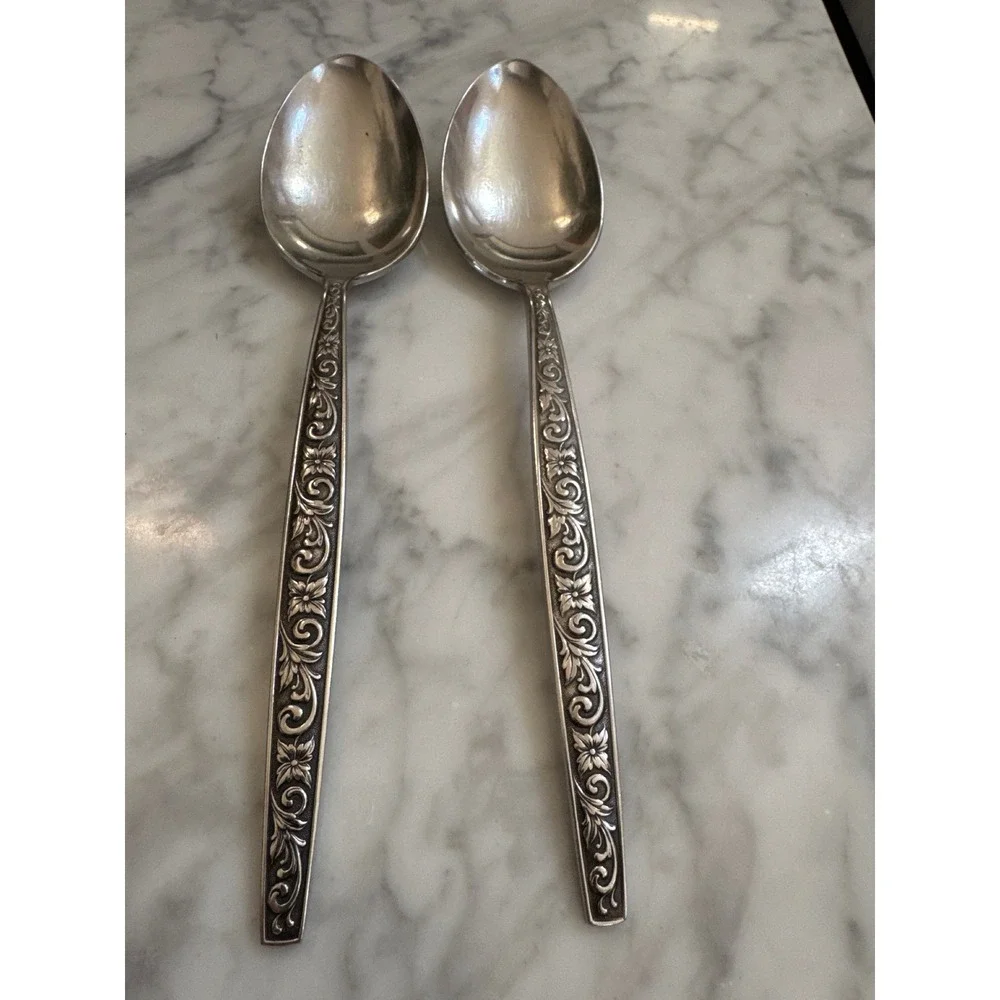 International Silver Di Lido Stainless Deluxe Serving Spoons Set of 2 Floral MCM